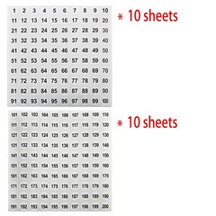 20 Sheets 1-200 Consecutive Number Stickers for Inventary Storage Organizing