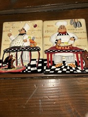 Italian Chef 3 Dimensional Mijolica Like Kitchen Plaques Set of 2 by Dena Marie.