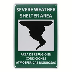 Severe Weather Safety Metal Sign Bilingual Shelter Area Refuge Warning Sign