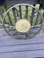 Large Metal Round Fleur de Lis Plaque, Black/Gold Antique Finish, Wall Decor