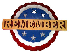 Patriotic REMEMBER Plaque Red White Blue with Stars Wood Handmade Hanger on Back