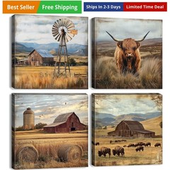Farmhouse Highland Cow Wall Art Western Kitchen Wall Decor Rustic Country Bar…