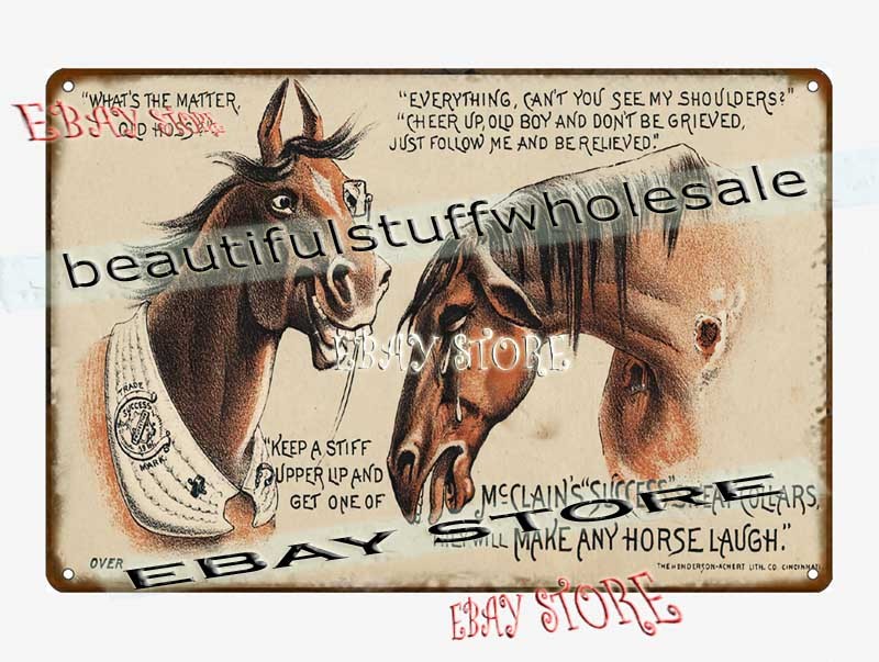 1880s Horse Heads Harness Stable Trade Card Poster Tin Sign artwork home decor