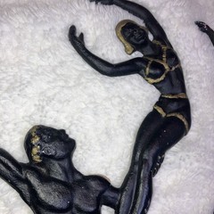 VTG.MCM 3 Ballet Dancers/swimmers, Cast Aluminum? Wall Plaque Decor, Black Gold