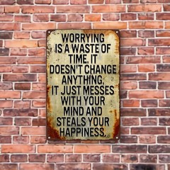 Worrying Is a Waste of Time Motivational Metal Sign Mental Health Wall Decor