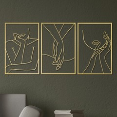 Gold Minimalist Female Body Single Line Metal Wall Art Decor 18×12 Inch 3 PCS