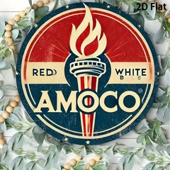 2D Flat 1pc Vintage Style Amoco Gasoline Logo Tin Metal Signs Wall Decor Classic