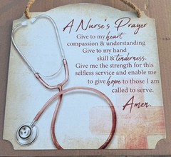 Nurse Themed Wall-Hanging With Rope To Hang A NURSE’S PRAYER ~11×11 Inches MAR26