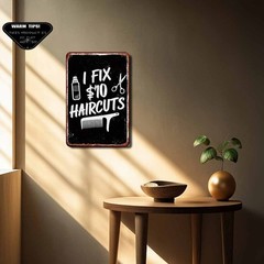 Tinplate Vintage Barber Sign “I Fix $10 Haircuts”