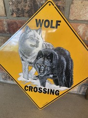 WOLF CROSSING METAL 12” YELLOW SIGN MADE BY CROSSWALKS