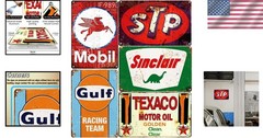 5-Piece Set of Vintage Metal Signs – Ideal for Old Car Shops and Garages