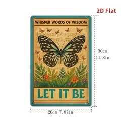 Vintage Butterfly Design Metal Sign Let It Be Lyrics Quote Home Accent Decor