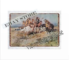 Approach of White Men Charles Russell native Indian horse metal tin sign plaque