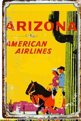 Tin Sign 8 x 12 Visit Arizona 1969 Airplane Advertising Poster