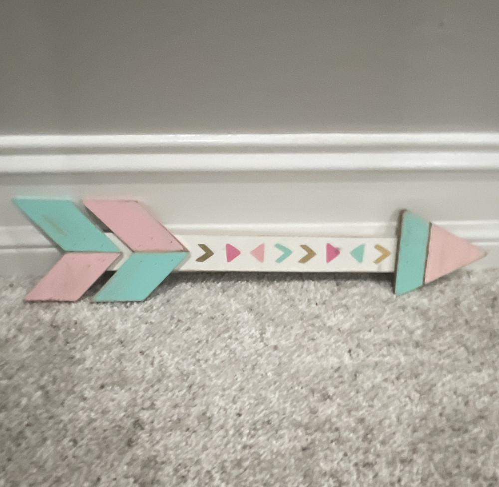 Multicolor Painted Wood Arrow Wall Sign, Horizontal Decorative Geometric