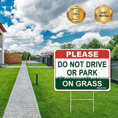 2PC Do Not Drive or Park on Grass Sign with Metal Stakes, 12.6″X 9.4″ – Corrugat