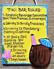 TIKI BAR RULES SIGN Tropical Hawaiian Deck Plaque Beach Wall Hanger Plaque Decor