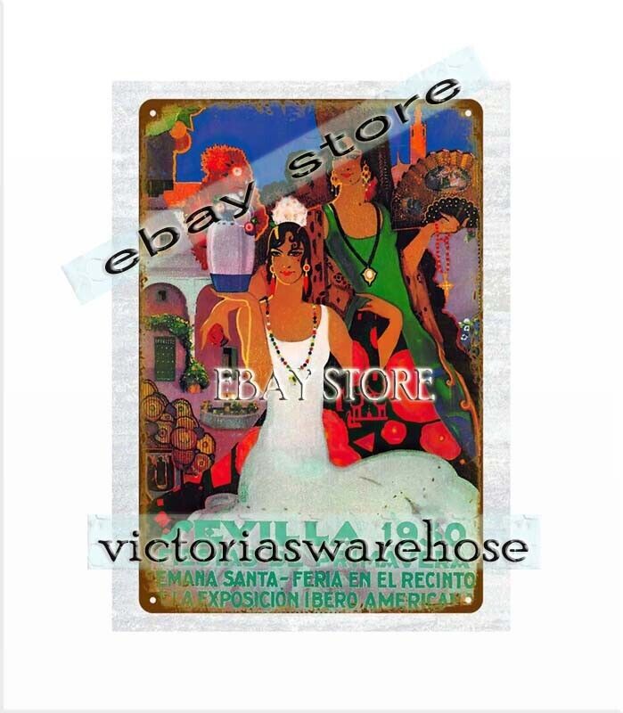1930 Spain poster Sevilla, Fiestas de Primavera metal tin sign bar decor store