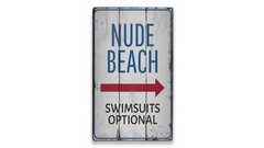 Nude Beach Novelty Distressed Sign, Personalized Wood Sign