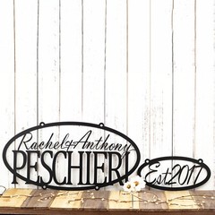 Personalized Hanging Oval Family Name and Established Year Metal Signs