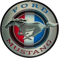 Ford Mustang Red, White and Blue Round Metal Sign – Vintage Car Tin Metal Signs