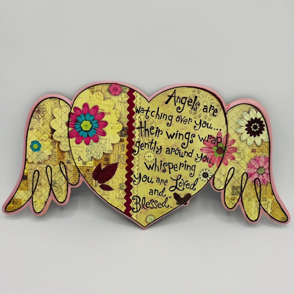 Angels Are Watching Over You Metal Tin Sign Boho Hippie Y2K Pink Tan Yellow