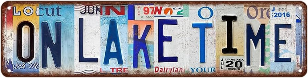 Lake House Wall Decor for Home on Lake Time Sign Vintage Metal Tin Signs Love