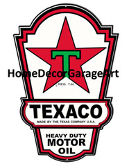 Texaco Motor Oil Cutout Shape Sign, Flat Metal Wall Garage Art HDGA