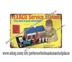 1960s childhood toy Texaco gas station service station set metal tin sign