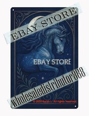 Night Blossom Unicorn Celestial Calm Tin Sign Metal Wall Decor