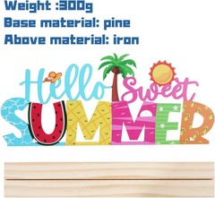 Summer Decor Metal Sign with Wooden Base – Vibrant Seasonal Home Tabletop Decor