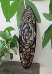 Hawaiian Hand Made 20″ Carved Out Wood Surfboard Home Decor Engraved Dolphin