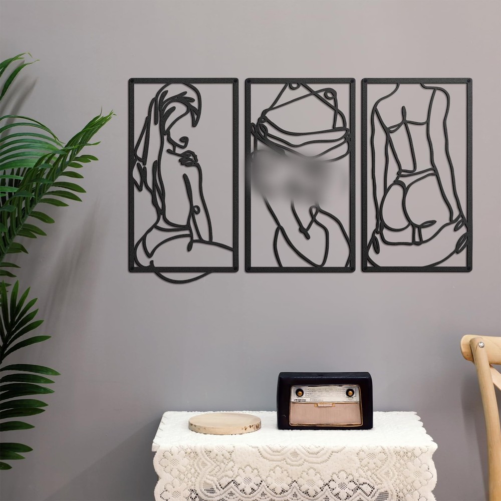 3 Pcs Modern Minimalist Abstract Metal Wall Art Woman Body Artwork Black