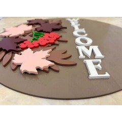 Welcome Sign Handcrafted Hand Painted 11.75″ Round Layered Wood Leaves Berries
