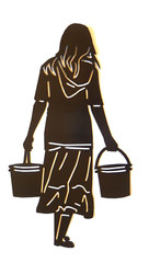 ~NEW~ EXTRA LARGE 14ga. “WOMAN CARRING BUCKETS” Metal Wall Art – 27.5″ x 15.5″
