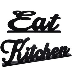 Jetec 2 Pieces Eat Sign for Kitchen Wood 16.54 x 5.91 x 0.2 inches, Black