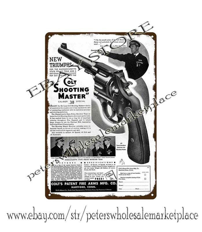 1934 Shooting Master revolver hunting firearm metal tin sign gun shop huntergun