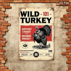 Wild Turkey Bourbon Whiskey Vintage Metal Tin Sign – 8×12 Inch Rustic Iron Wall