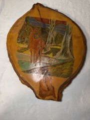 Vintage Wood Burning Painting- Homemade- Wall decor- Deer in Woods