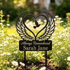 Angel Wings Memorial Garden Stake, Personalized Sympathy Grave Marker Sign