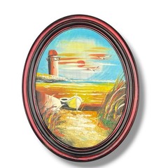 Vintage Four Seasons Impasto Oil Paintings Set 4 Oval Framed Landscape Wall Art