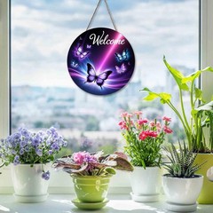 Ceutoiy Door Sign Butterfly Home Decor Welcome Sign Wreath For Front Door, Pu…