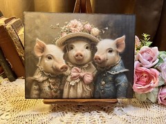 Pretty Pigs, Mama Pig And Kids, Spring, Handcrafted Plaque