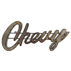 Large Recycled Metal Cursive Chevy Logo Garage Wall Decor Sign Rustic 25 in