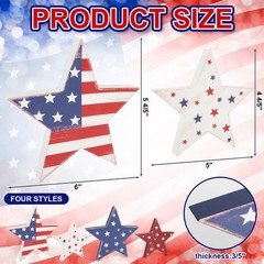 4th of July Wooden Star Decorations Red White Blue Retro Table Decor Set