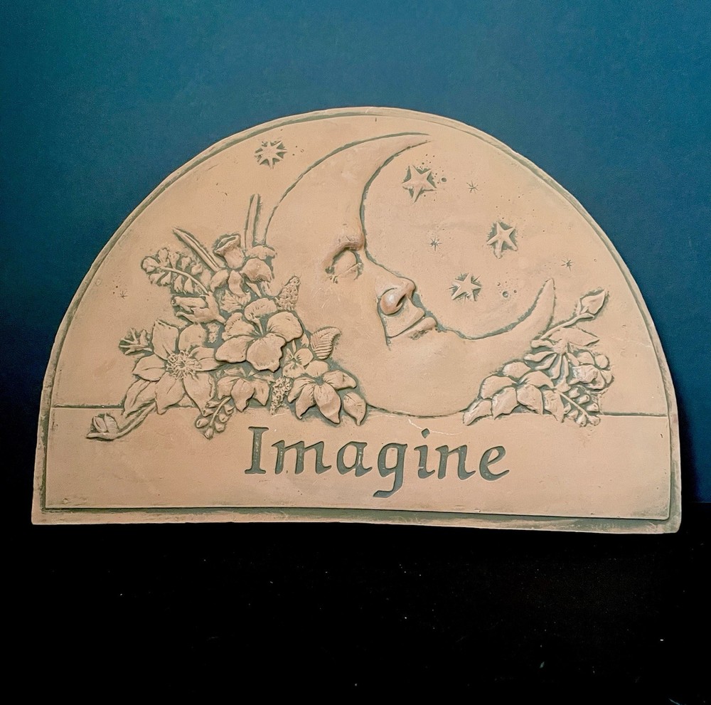 Terracotta Wall Plaque Moon With Floral “”Imagine”