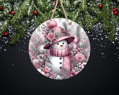 Floral Snowman Door Sign Pink Aluminum Indoor Outdoor Waterproof Decor