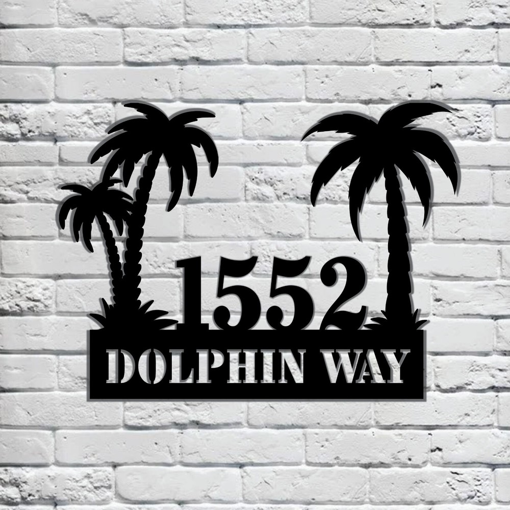 PERSONALIZED Tropical Palm Tree Metal House Numbers Sign Beach Street Address