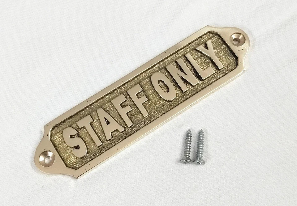 Solid Brass Staff Only Door Sign Plaque 13×3.5cm Screw Fixing | Office Access