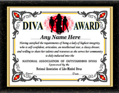 Personalized Diva Award CERTIFICATE DIPLOMA Honor Appreciation GIFT